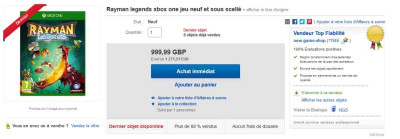 Rayman Legends à 1271€ sur eBay.