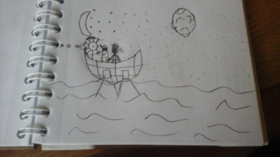 The Robo-Pirates in their ship at night