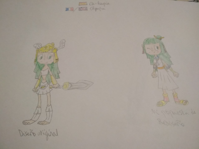 Olympia in my artstyle, along with my redesign proposal (pictured to the right)