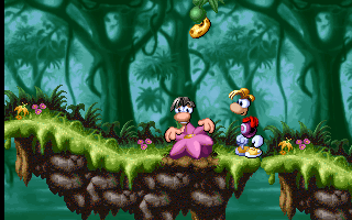 Rayman and Tarayzan in a place that is clearly not the Swamps of Forgetfulness
