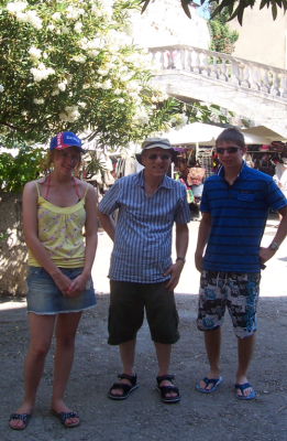 Us in local town Korcula, ahead of the famous castle steps