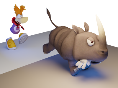 Rayman chasing Rambi after he stole his hands.