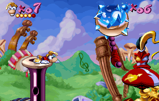 Rayman egy sebezhető helyzetben.