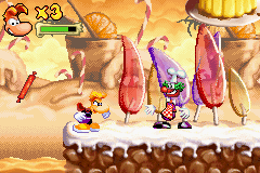 Un clown pâtissier face à Rayman.