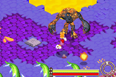 Le monstre incendiaire lançant une boule de feu sur Rayman.