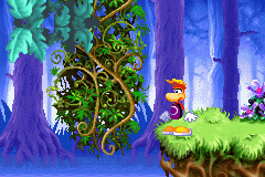 Rayman devant des lianes.