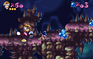 Rayman utilisant son poing pour se débarrasser des Antitoons.