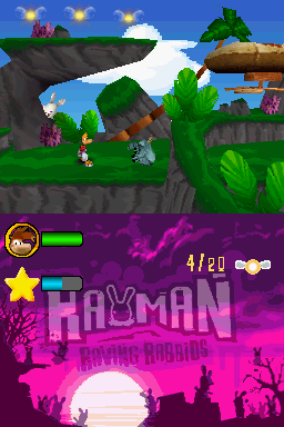 In alto a sinistra, i Lum gialli nella versione per Nintendo DS di Rayman Raving Rabbids.