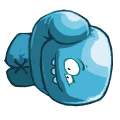 Vue détaillée d'un poing volant bleu de Rayman Origins.