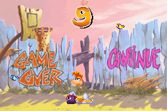 L'écran de "Continue" de la version Game Boy Advance de Rayman 3.