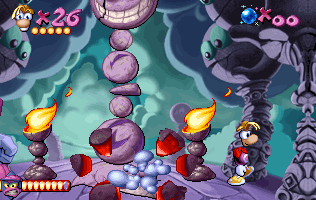 Massi che cadono su Rayman.