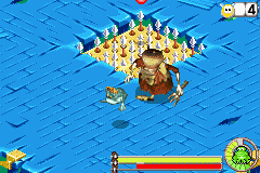 Rayman (a la izquierda) transformado en sapo por Begoniax en Rayman: Hoodlums' Revenge.