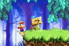 Un papillon de la version Game Boy Advance de Rayman contre les Lapins Crétins.