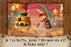 Rayman parlant avec Jano dans la version Game Boy Advance de Rayman 3.