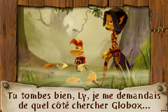 Ly et Rayman dans le diaporama qui précède les marais de Bégoniax.