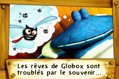 Globox dans le diaporama d'introduction du jeu, alors que l'esprit d'André commence à prendre le contrôle de son corps.