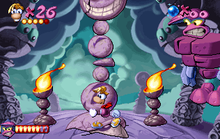 Mr Stone sta saltando per calpestare Rayman.
