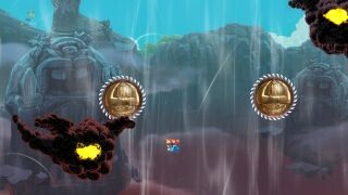 Les deux monstres qui composent la seconde forme de la Nuée maléfique se dirigeant vers Rayman.