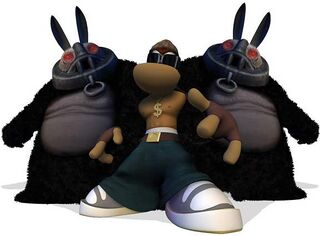 Artwork représentant Rayman et deux Lapins Timidants.