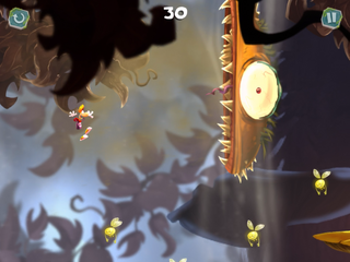 Rayman devant un monstre souffleur.