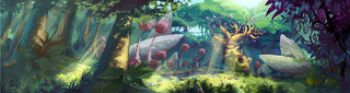 Concept art de la forêt rappelant le Ciel Chromatique.