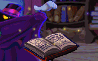 Mr Dark dérobe le grimoire de la connaissance dans la cinématique d'introduction de Rayman pour les Juniors.