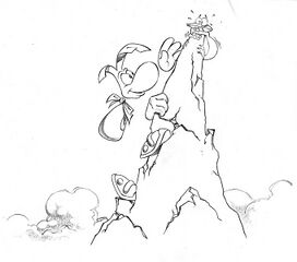 Concept art de Rayman venant en aide à un bébé Globox.