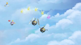 Bombe volanti in arrivo mentre Rayman e la zanzara gigante si dirigono verso le Terre ghiottone.