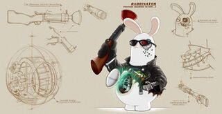 Sur cette image, on peut voir un concept art du Lapinator assez fidèle à son apparence dans la version finale du jeu. Il y a également des croquis représentant le système qui contrôle le Lapinator, son visage endommagé qui révèle en partie sa véritable apparence, les ventouses accrochées dans son dos et la véritable apparence de son bras gauche. Le dernier croquis révèle que le Lapinator devait à l'origine être armé d'un fusil capable de tirer des ventouses et des carottes.