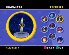 Le duo de Grands Minis dans le menu de sélection des personnages des versions Xbox et GameCube de Rayman Arena.
