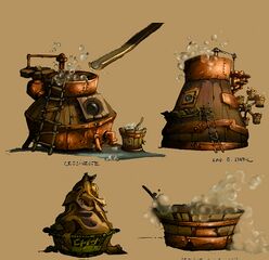 Artworks de machines Hoodlums, dont une lessiveuse et le Lav-Ô-Matic. On peut les voir dans l'artbook de Rayman 3.