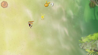 Rayman utilisant son hélicoptère dans un autre courant d'air.