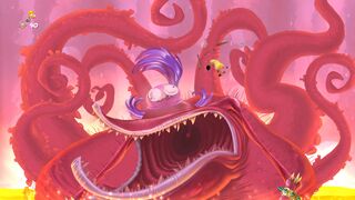 Rayman détruisant la dernière cage de Ptizêtre.