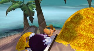 El final alternativo ocurre cuando Rayman decide adueñarse parte del tesoro de la Gruta de los Malos Sueños.
