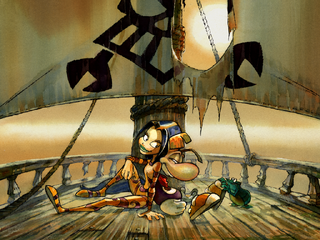 Concept art tiré du rapport N° 20Z représentant Ly et Rayman sur le pont d'un Vaisseau Pirate. Il suggère également une liaison amoureuse entre les deux personnages.
