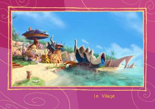 Concept art du Village dessiné par Yan Le Pon et colorisé par Emeline Bellemin, deux graphistes du jeu.