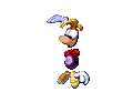 Rayman remontant sur une plate-forme.