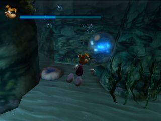 Une bulle d'air produite par Carmen la baleine dans Rayman Revolution.