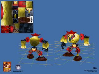 Modèle 3D et textures du premier design de la deuxième skin de Henchman 1000 dans Rayman M réalisés par Michele Agosteo, un des animateurs du jeu.