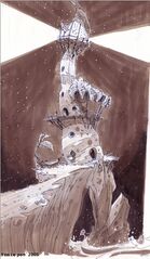 Concept art du phare de la Forteresse de Sable réalisé par Yan Le Pon.