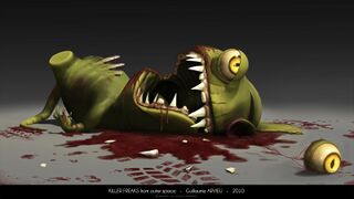 Un cadavre démembré de Lapin alien.