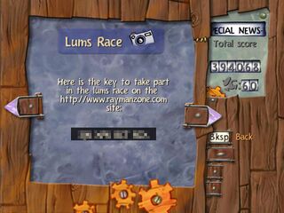 Le menu de Rayman 3 où se trouve le code pour la Quête des Lums.