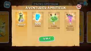 Présentation du Pack Aventurier Ambitieux dans la Boutique.