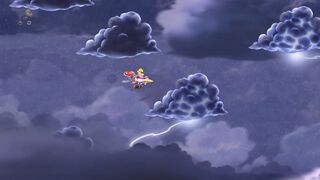 Rayssassin volant entre des nuages sombres.