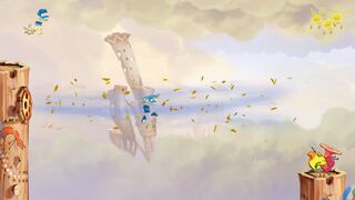 Rayman che viene spinto a destra da un po' di vento.