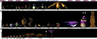 "Portrait de famille" de plusieurs amis, ennemis et objets de Rayman 2, parmi lesquels se trouve le Magicien avec son nouveau design. Ce dernier a été finalement attribué à Polokus.