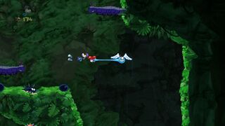 Des chenilles violettes dans Rayman Origins.