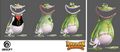 Concept arts de Glombie réalisés par Florence Charpentier une des graphistes de Rayman Adventures. On remarque un design encore plus macabre que le définitif, avec des trous dans la peau et des lambeaux de chair qui pendent, et un autre où il ressemble à un vampire, avec des traces de sang sur les lèvres.