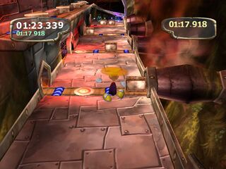 Rayman dans la dernière salle de l'Usine de Lave.