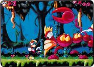 Rayman affrontant Skops dans la Forêt des Songes.